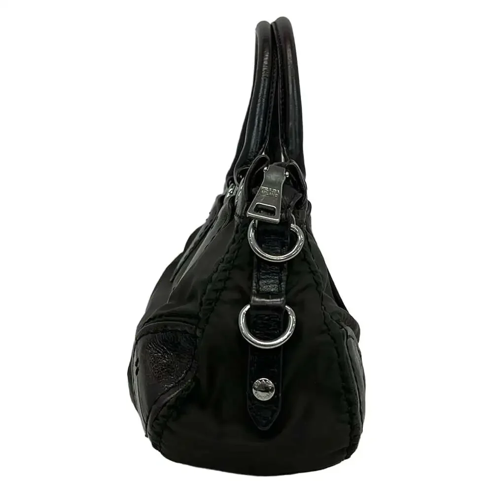 Prada Handbag Khaki Dark Brown Leather Nylon